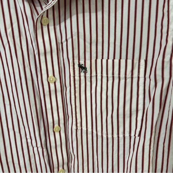 Abercrombie & Fitch Red White Striped Casual Button Down Shirt Men’s Size Large - Picture 3 of 6